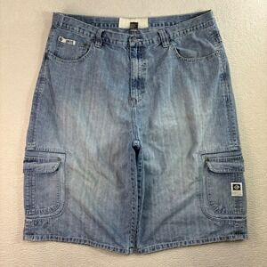 Vintage Enyce Baggy Cargo Jorts Men 42x14 Blue Light Wash Denim Jean Shorts Y2K